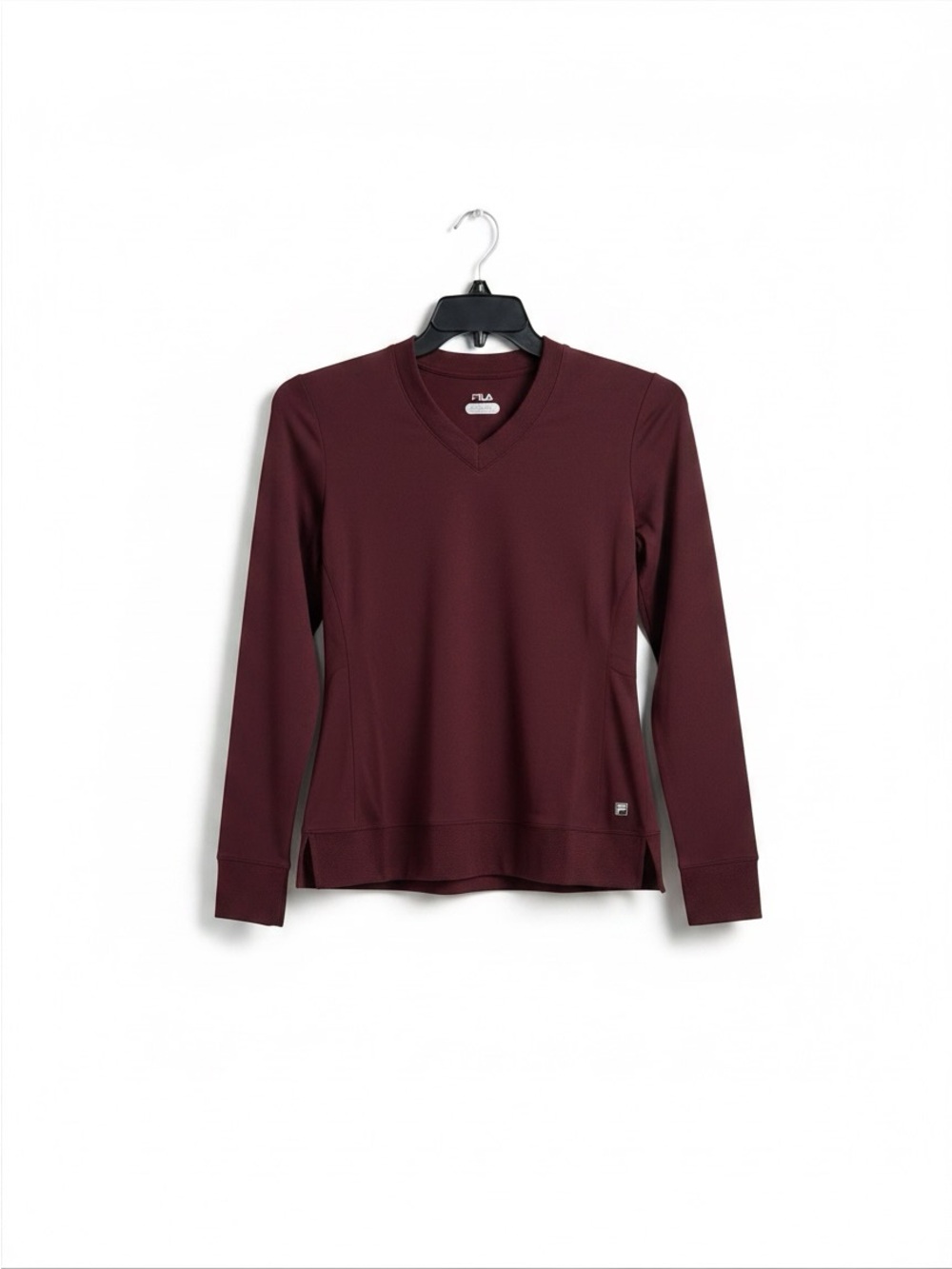 FILA Women's Burgundy V-Neck Long Sleeve Pullover